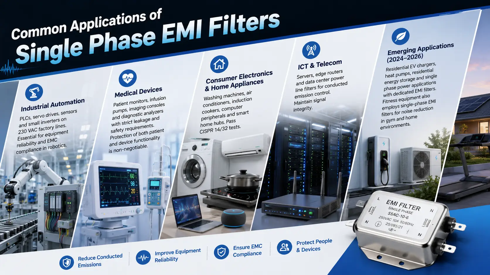 Common Applications of Single Phase EMI Filters